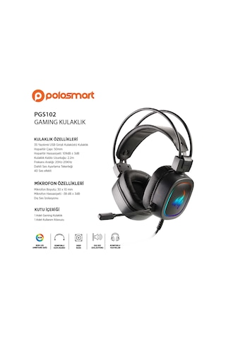 Polosmart Kablolu Rgb Led Ambiyans Kulak Üstü Gaming Kulaklık Pgs102