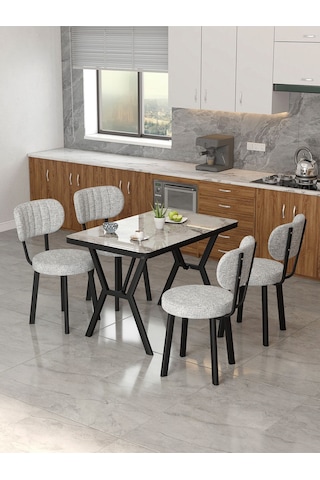Azra 70x110cm Efes Mutfak Masası, Mutfak Masası Takımı, Yemek Masası, 4 Açık Gri Sandalye Açık Gri