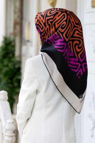 Vissona Twill İpek Eşarp - 373 - 0025-0013 Siyah Turuncu