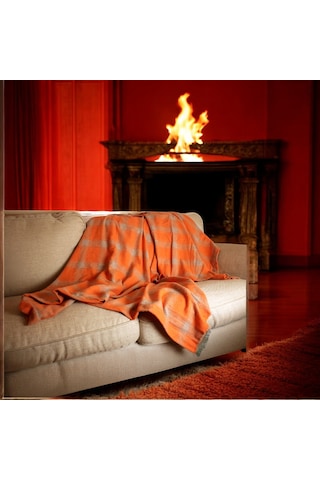 Ekose Oduncu Battaniye 150 200 Turuncu