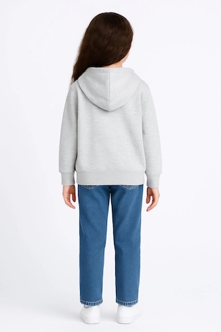 Kız Çocuk Kapüşonlu Kanguru Çepli Tam Fermuarlı Hırka Sweatshirt - Gri Çok Renkli