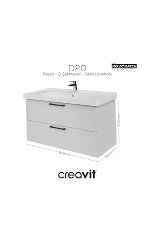 Creavit D20 100 Cm İki Çekmeceli Lavabo Dolabı Beyaz Lake Kapak Beyaz