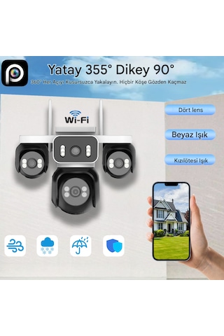 Hieasy 8mp 4 Kameralı Wifi 16x Zoom Hieasy Gece Görüş Çift Yönlü Ses Uzaktan İzleme Kişi Takibi Türkçe Es-5804