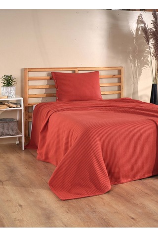 Tek Kişilik Örgü Desen Pike Yatak Örtüsü Seti 160x230 Cm Pike 50x70 Cm Yastık Kiremit