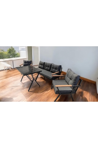 Pi Locca Bahçe Balkon Mobilyası Antrasit 3+1+1 Ve Perla Masa Antrasit