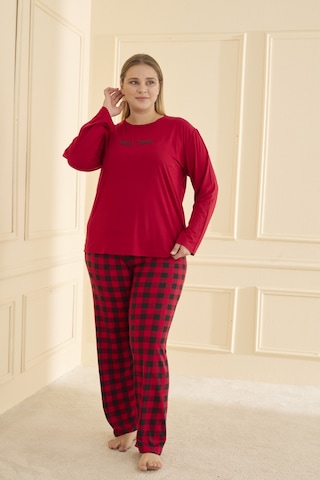 Mihra Kadın Pijama Takımı Büyük Beden & Battal Uzun Kol Kırmızı