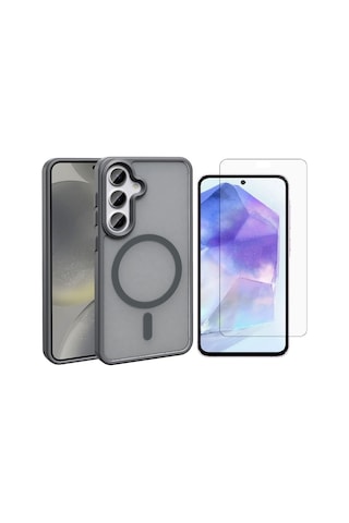 Vendas Galaxy Uyumlu S25 Plus Kılıf M-safe Şarj Özellikli Mat Arka Yüzey Zore Sio Kapak + Nano Ekran Koruyucu Gri