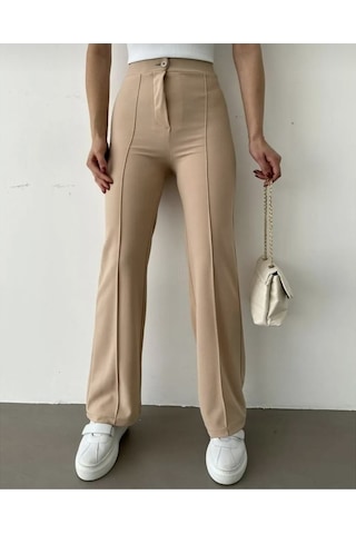 Nevege Butik Nevege Kadın Krep Kumaş Likralı Ön Çimalı Ispanyol Paça Palazzo Pantolon Camel