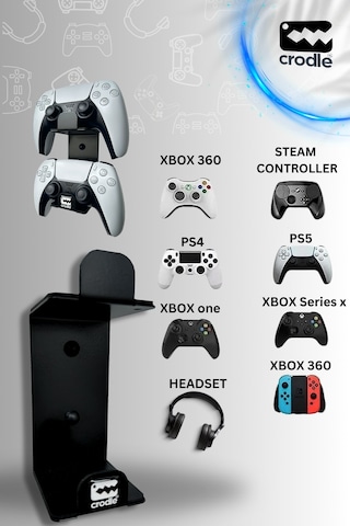 Duvara Monte Edilebilen Siyah Gaming Ps4 Ps5 Xbox Joystick Controller Tutucu Ve Kulaklık Standı