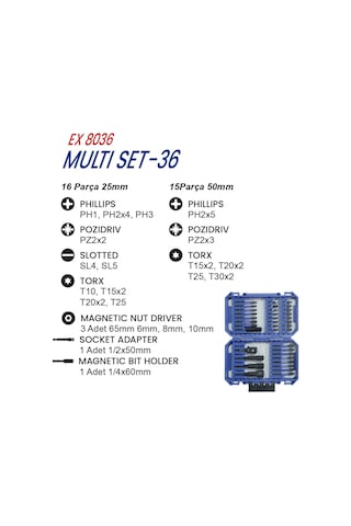 Exen Ex 8036 Multi Set-36 Parça Bits Uç Seti