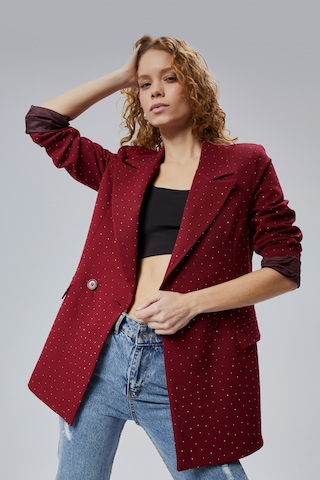 Kadın Regular Dokuma Astarlı Taş Detaylı Blazer Ceket Siyah