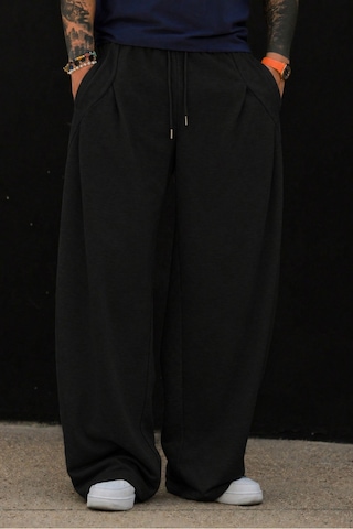 Tarz Cool Erkek Oversize Eşofman Altı Bağcıklı Rahat Kalıp Günlük Basic Jogger Pantolon Siyah