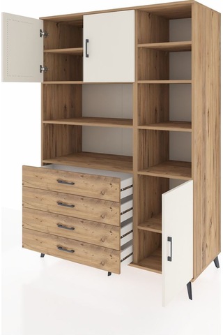 Kronos Dolap 9 Raflı 4 Çekmeceli 3 Kapaklı 132x59x195 Çam-aytaşı/çam Aytası/atlas Çam - Atlas Çam