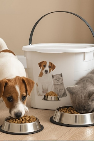 Kulplu Evcil Hayvan Mama Saklama Kutusu 7,3 Litre, Kapaklı Kedi Ve Köpek Kuru Maması Kumu Kovası