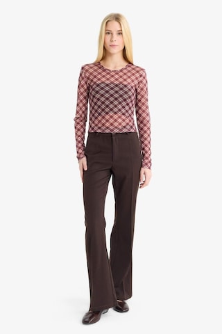 Defacto Coool Fitted Kareli Tül Uzun Kollu Tişört G3024ax25wnpn38 Pembe-pn38