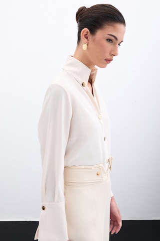 Sateen Çıt Çıt Detaylı Gömlek - Bej-135953 Bej