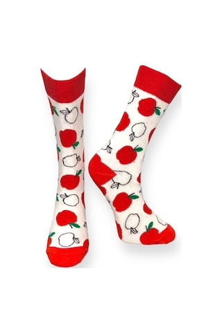 4'lü Unısex Elma, Karpuz Ve Dalga Tasarımlı Esnek Nem Alabilen Pamuklu Spor Soket Çoraplar Çok Renkli