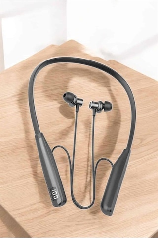 Boyun Askılı Bluetooth Kulaklık Uzun Şarj Süreli Dijital Göstergeli Kablolu 01
