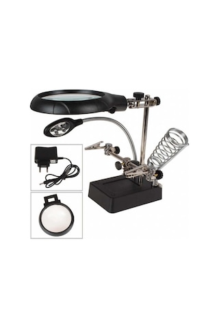 Masaüstü Ledli Mini Bord Tutucu Büyüteçli Havya Standı Mg16129-c