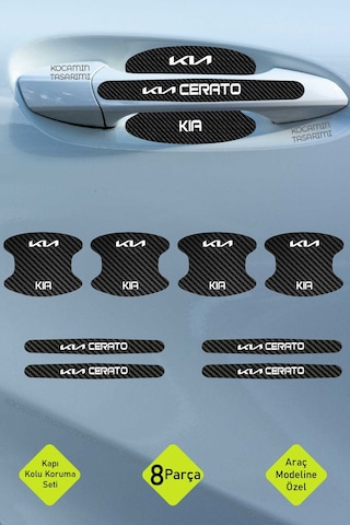 Premium Kia Cerato Karbon Desenli Kapı Kolu Koruyucu Seti Çizilmelere Karşı Dayanıklı 8 Parça