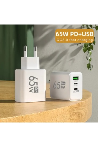 Dofolink Siyah 65w Hızlı Şarj Cihazı, 1u + 2pd Çoklu Usb-c/usb Arabirimli, Avrupa Standartı, İphone Ve Android Uyumlu