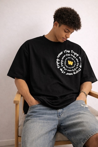Tarz Cool Erkek Oversize Tişört Never Stop Trying Baskılı Salaş Kalıp Siyah