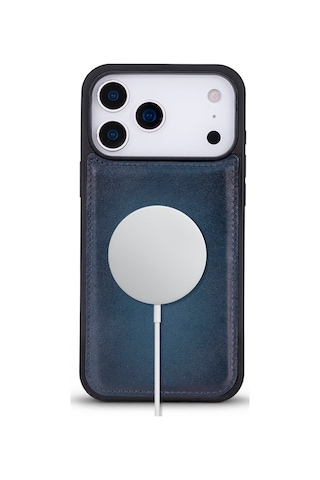 Bloomcase Mono Midnight Marine Apple iPhone Uyumlu 17 Pro Max/ 18 Pro Max 6.9" Hakiki Deri Magsafe Kılıf Lacivert