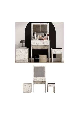 Decormet Nice Makyaj Masası Carrara Marble Beyaz
