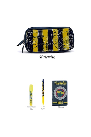 Fenerbahçe Kalemlik Set 4lü Kırtasiye Ahşap Kutulu
