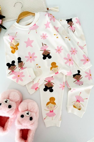 Minigimin Cicileri Dans Eden Figür Baskılı Pamuklu Kız Çocuk Pijama Takımı - Pembe