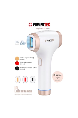 Powertec TR-9999 Ipl Lazer Epilasyon 999.999 Atım Otomatik/Manuel 9 Modlu Buz Başlıklı & Taşıma Çantası Beyaz