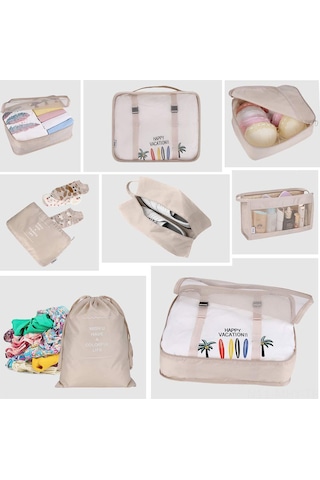 Monyee 9 Parça Polyester Organizer Seti: Seyahat & Ev İçin Kıyafet, Ayakkabı, Kozmetik Ve Elektronik Depolama Çantaları - Bej