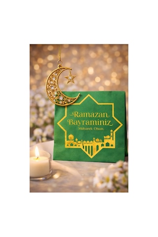 Ramazan Bayramı Altın Varak Desenli Yeşil Peçete