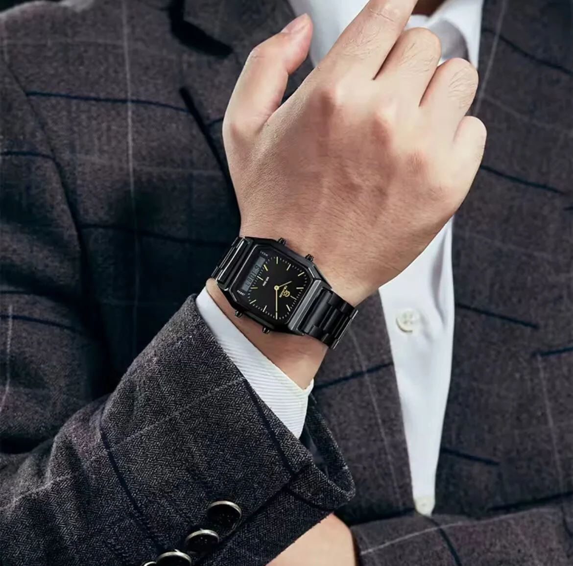 Caınuos Dijital Analog Erkek Kol Saati Siyah