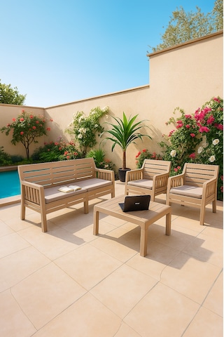 Lara 3+1+1 S Bahçe Balkon Teras Oturma Grubu Minderli - Cappucino