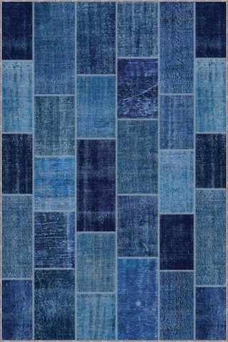 Mavi Patchwork Kaymaz Taban Makinede Yıkanabilir Halı Rv228n11