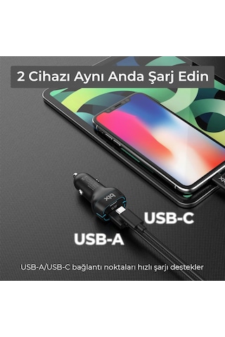 Lexroo Bx-ccp36wt 38w Type-c Pd 20w Ve Usb-a Qc 3.0 18w Çift Portlu Led Işıklı Araç Şarj Cihazı Standart