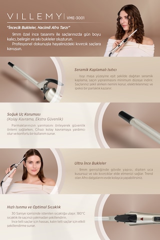9.8 Mm Seramik Kaplamalı Profesyonel Saç Maşası İnce Ve Kalıcı Bukleler -vme-3001
