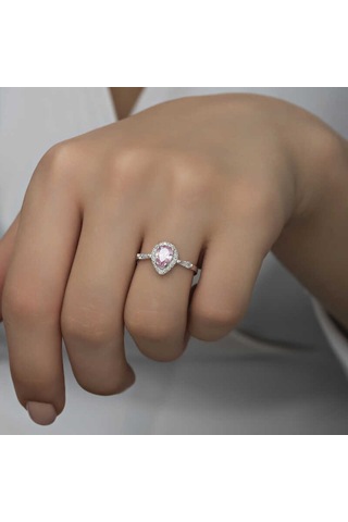 Gümüş Pembe Damla Taşlı Kadın Yüzük