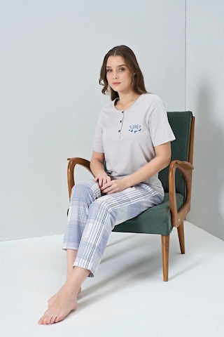 Pijadore Gd Goldoremi 1853 Kadın Kısa Kollu Ekoseli Pijama Takım mavi