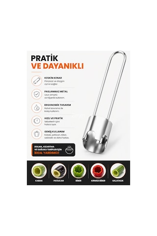 Metal Kabak Oyucu Paslanmaz Çelik Sebze İç Oyacağı Dolmalık Kabak, Patlıcan, Biber Ve Salatalık Oyma Aparatı Gri