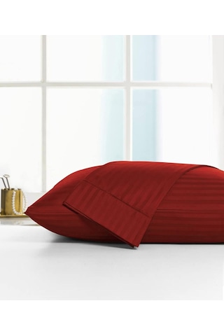 Caqqa Çizgili Saten 2 Adet 50x70 Cm Silver Bordo Yastık Kılıfı