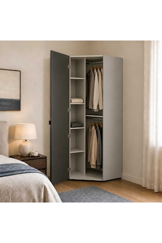 Oryana Ayna Kapaklı Köşe Gardırop - Trend Gri 90x210x90 Cm