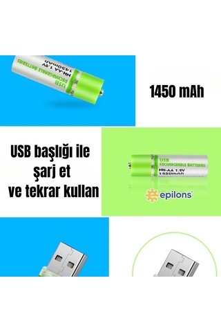 Bay Usb İle Şarj Olabilen 2 Li 1450 Mah Lityum Şarjlı Kalem Pil Najmaddin