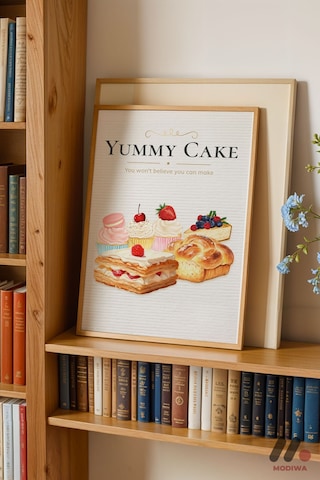 Yummy Cake Tatlı Posteri, Ahşap Çerçeveli Duvar Tablosu - Mutfak Dekorasyonu