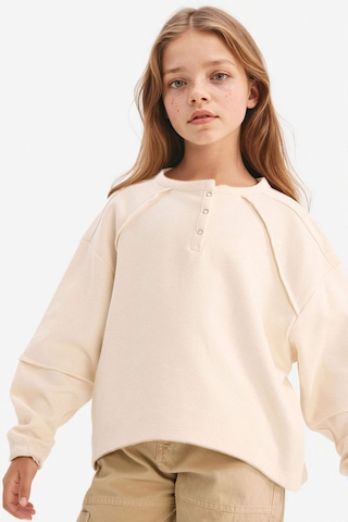 Defacto Kız Çocuk Oversize Geniş Kalıp Bisiklet Yaka Düğmeli Sweatshirt G1712a825auer140 Ekru-er140