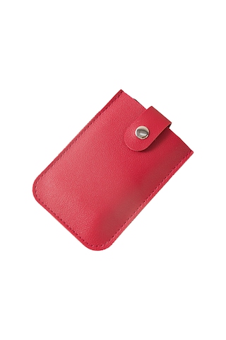 Kosona Kırmızı Pu Deri Gizli Çekmeli Kartlık - 5 Kartlık, Basit Erişim, Butonlu Kapanma, Hafif Ve Taşınabilir
