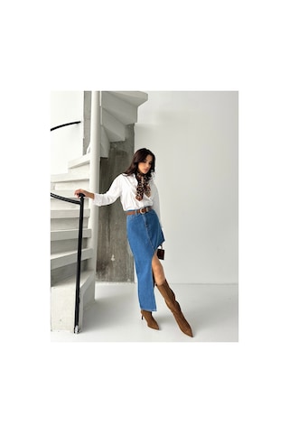 Kene Jeans Kadın Yan Asimetrik Kesim Kot Etek Lacivert