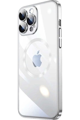 Apple Uyumlu iPhone 14 Pro Max Kılıf Wireless Şarj Özellikli Sert Pc Zore Riksos M-safe Kapak Gümüş