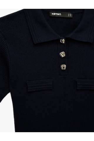 Koton Slim Fit Yarım Düğme Detaylı Kısa Kollu Polo Yaka Triko Kazak Lacivert 6sak90022ht Lacivert